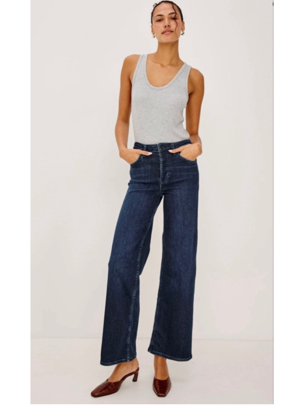 Rails The Getty High Rise Wide Leg Denim Jeans Dark Wash Size 28 $198 NWOT